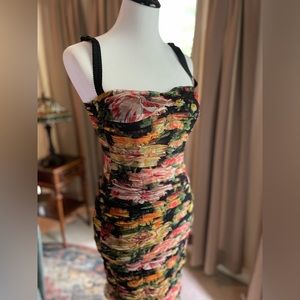 Dolce Gabbana Floral Ruched Meshed Dress - Women’s Size 38 - Cotton + Silk RARE